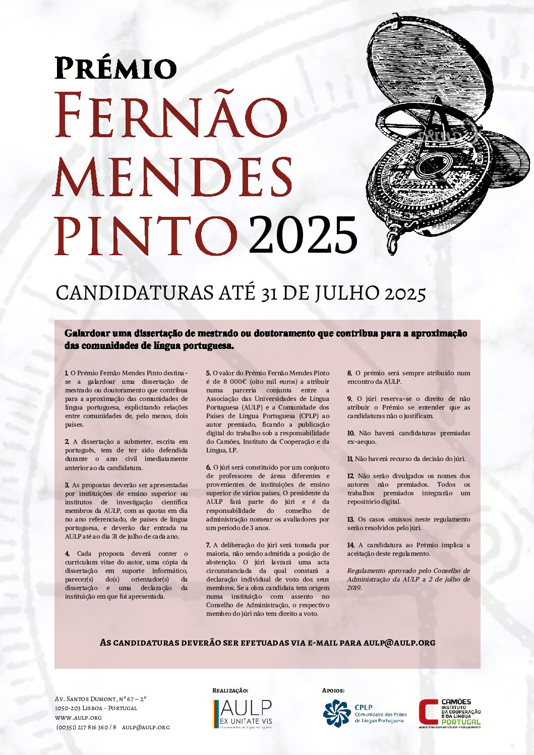 Abertura de candidaturas para o Prémio Fernão Mendes Pinto 2025